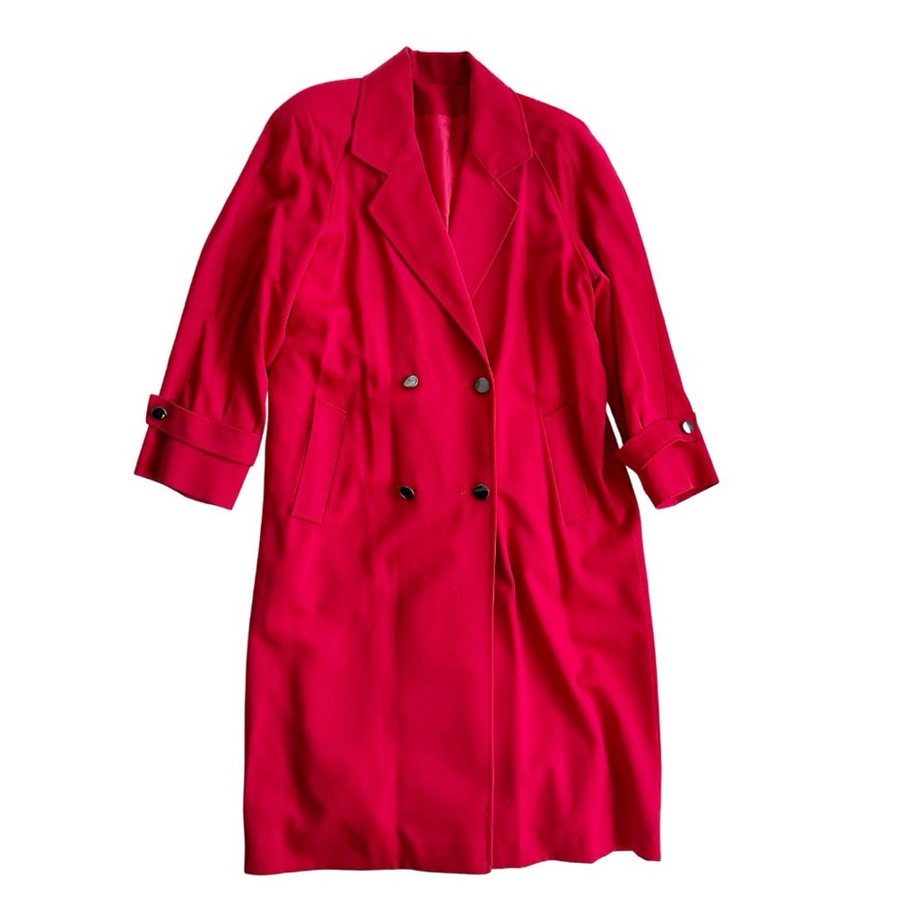 Vintage 90s Vibrant Saxonia Red Double-Breasted Wool Coat